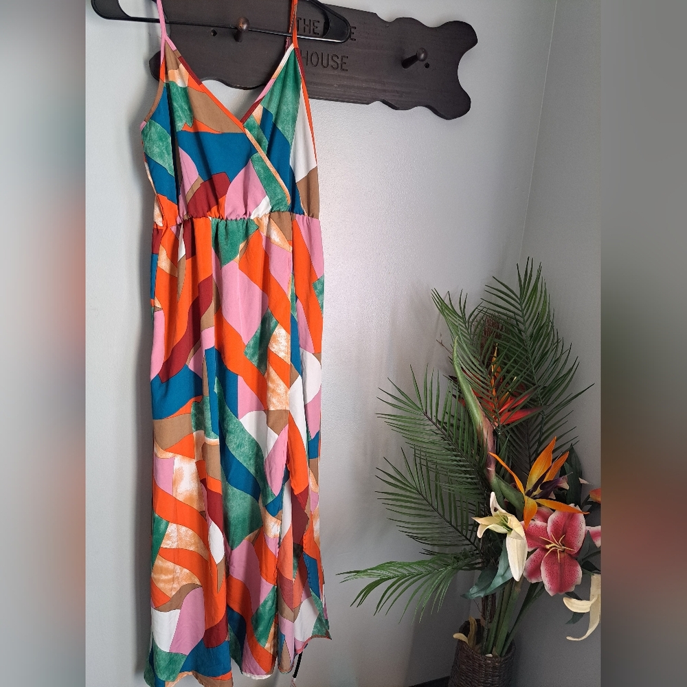 Multicolored Faux Wrap Maxi Dress Sz Meduim PTP:15.5"-21" Length:51.5"